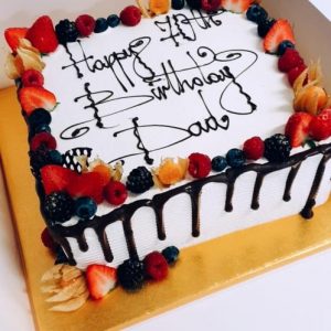 12″ Square Fresh Cream & Fresh Fruit Cake with Drizzle