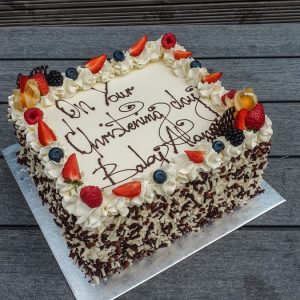 12″ Square Fresh Cream & Fresh Fruit Sponge