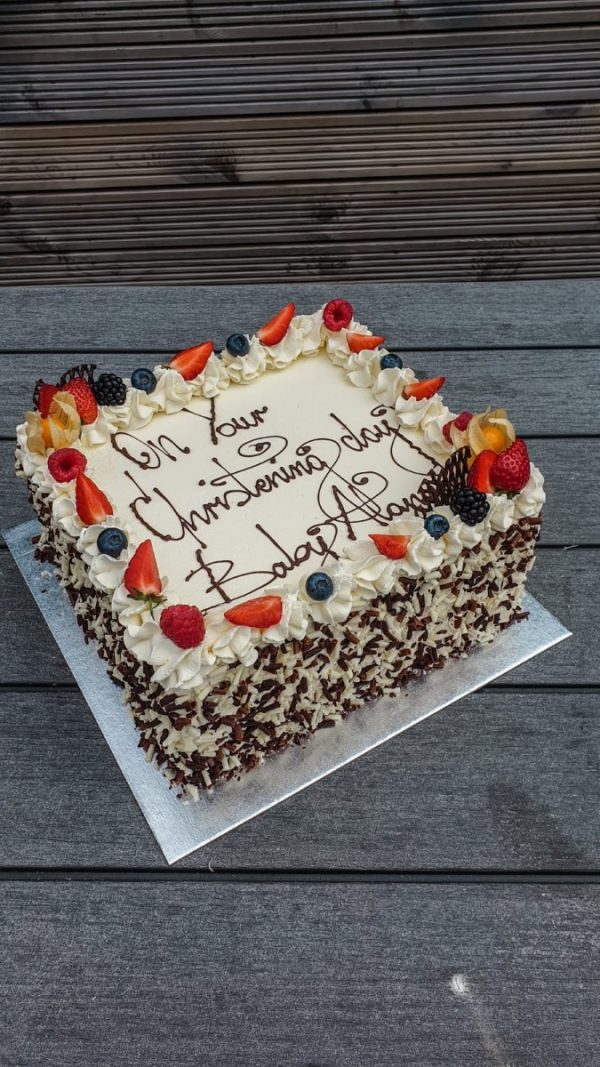 12" Square Fresh Cream & Fresh Fruit Sponge
